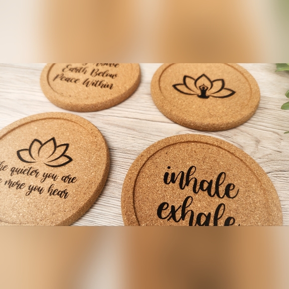 ZEN / YOGI GIFT!!! Laser Engraved Cork Coaster Set - Namaste - Picture 6 of 10